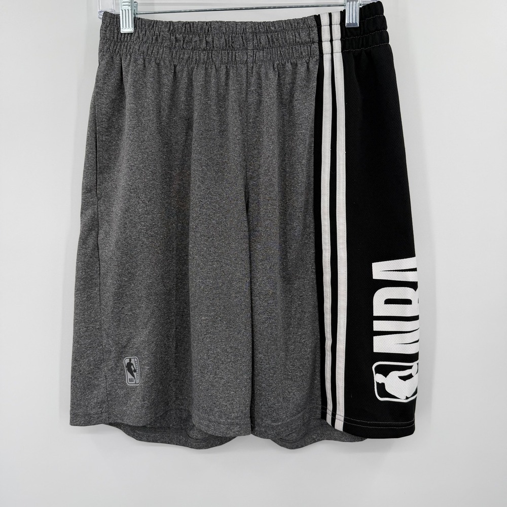 NBA‎ Mens Basketball Shorts Gray Black Striped Logo Athletic Medium